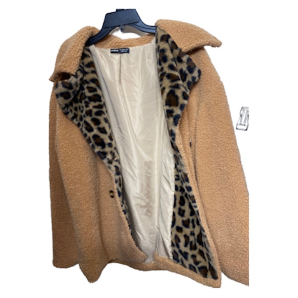 Shein Tan/Leopard Print Double Button Teddy Coat.… - image 8
